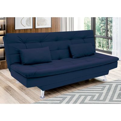 Sofá-Cama 1,90 Metros Linoforte Melissa, Suede Veludo, Espuma D-33 Azul Petroleo