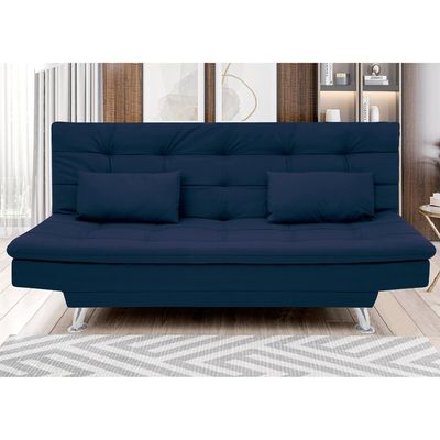 Sofá-Cama 1,90 Metros Linoforte Melissa, Suede Veludo, Espuma D-33 Azul Petroleo