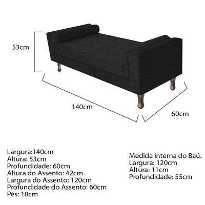 Kit Cabeceira Lady Recamier Félix 140cm Casal Preto