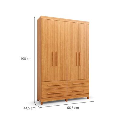 Guarda-Roupa Solteiro Majestic 4 Portas 4 Gavetas Freijó