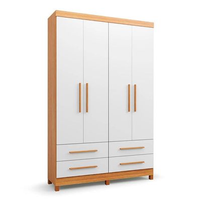 Guarda-Roupa Solteiro Majestic 4 Portas 4 Gavetas Off White e Freijó