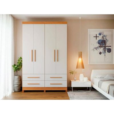 Guarda-Roupa Solteiro Majestic 4 Portas 4 Gavetas Off White e Freijó
