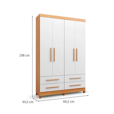 Guarda-Roupa Solteiro Majestic 4 Portas 4 Gavetas Off White e Freijó