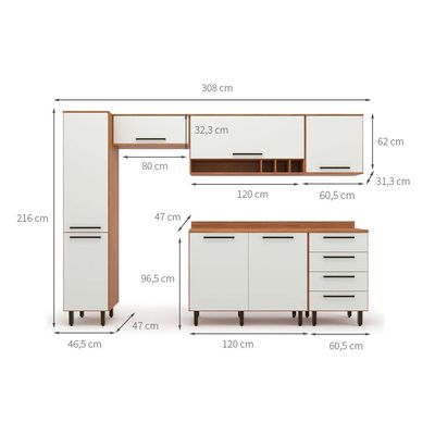 Cozinha Compacta Evolution 7 Portas 4 Gavetas Off White e Freijó