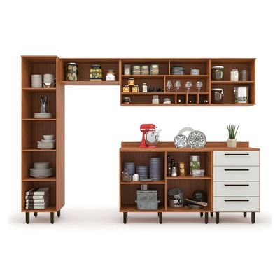 Cozinha Compacta Evolution 7 Portas 4 Gavetas Off White e Freijó