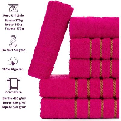 Jogo de Toalha Montreal 2 Banhão + 2 Rosto + 2 Tapete Piso Luxuoso 100% Algodão Rosa Pink