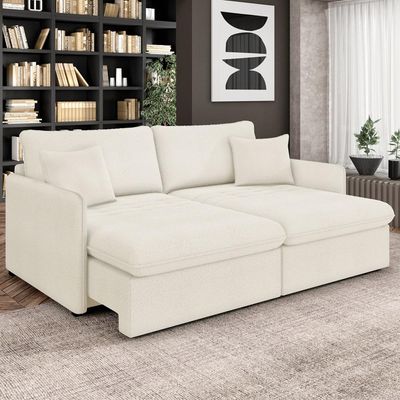 Sofá Cama Retrátil Para Sala de Estar 174cm Una K01 Bouclê Cru - Lyam Decor