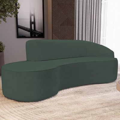 Sofá 3 Lugares Curvo Sala de Estar Living Firenze Direito D02 Linho Verde Musgo 230 cm C-117 - Lyam
