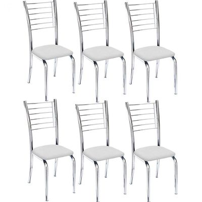 Kit 6 Cadeiras Lara Cromada Para Cozinha Branco