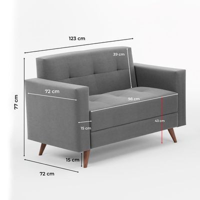 Sofá 2 Lugares Vitrola Suede Cinza 123 cm