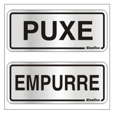 2 Placas De Alumínio Auto-adesiva 15x6cm Puxe - Empurre -120 Ag - Sinalize Placa Auto-ades.(puxe-empur)c-2pcs 15x6 120ag