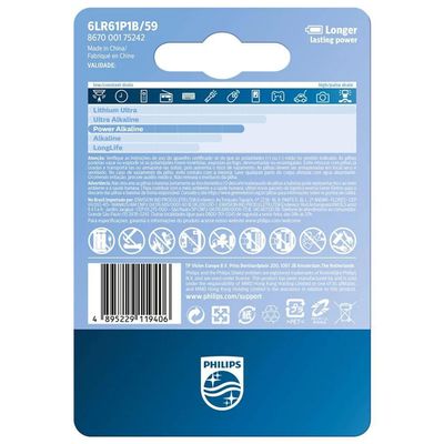 Bateria Alcalina 9 Volts - 200200 - Philips
