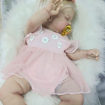 Bebê Reborn Menina Dormindo Cabelo Implantado Fio A Fio Super Realista