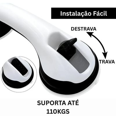 Barra De Apoio Com Ventosa Suporte Sanitário Portátil Idosos Deficientes 29x10cm Banheiro Preto