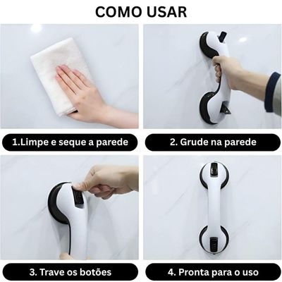 Barra De Apoio Com Ventosa Suporte Sanitário Portátil Idosos Deficientes 29x10cm Banheiro Preto
