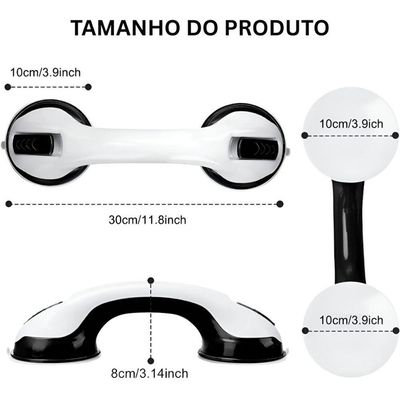 Barra De Apoio Com Ventosa Suporte Sanitário Portátil Idosos Deficientes 29x10cm Banheiro Preto