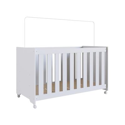 Berço Infantil Simples Com Rodas, Regulagem De Altura E Grade Mdf 133cm Branco