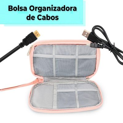 Bolsa Organizadora Cabos Fios Eletrônicos Estojo Case Bag Rosa