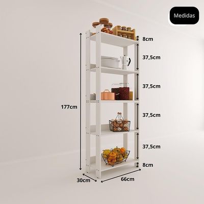 Armario Multiuso Organizador Para Cozinha Com Prateleiras Branco Branco