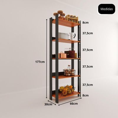 Armario Multiuso Organizador Para Cozinha Com Prateleiras Preto-nature Preto-nature