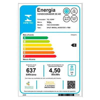 Ar Condicionado TCL Split Hi Wall Elite Inverter 12.000 BTUs Frio TAC-12CSGV-INV 220V