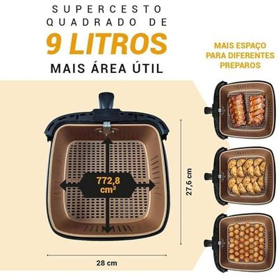 Air Fryer Philco Cesto Quadrado Gold 9L 2000W PAF90B 110V