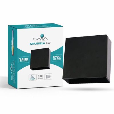 Arandela Focus Bivolt Preta 3000k 4 Watts 240 Lúmens - 9681 - Gaya