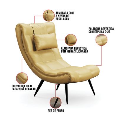 Kit 02 Poltronas Sher Facto Dourado Pés Palito de Ferro - Indo Decorar