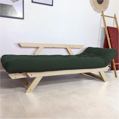 Sofá Japão Futon Verde Militar Em Madeira Maciça