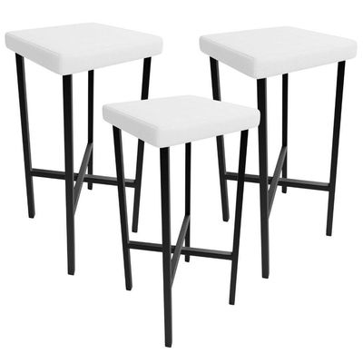 Kit 03 Banquetas Alta Bar Cozinha Sala De Jantar Preto Stella L02 Facto Branco - Lyam Decor