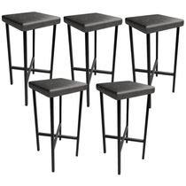 Kit 05 Banquetas Alta Bar Cozinha Sala De Jantar Preto Stella L02 Couríssimo Preto - Lyam Decor