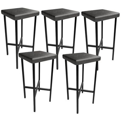 Kit 05 Banquetas Alta Bar Cozinha Sala De Jantar Preto Stella L02 Couríssimo Preto - Lyam Decor