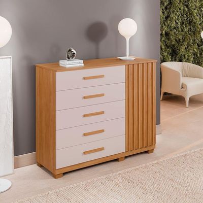 Cômoda 5 Gavetas 1 Porta 122cm Paris - Benetil Cinamomo-off White