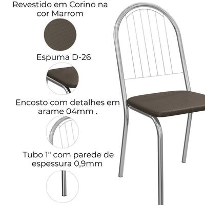 Kit 2 Cadeiras Cromada Sala Jantar 2C077CR Corino Kappesberg Marrom