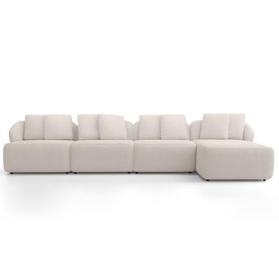 Sofá 5 Lugares com Chaise Direito Sala Living 394cm Arlo F04 Veludo Bege - Lyam Decor