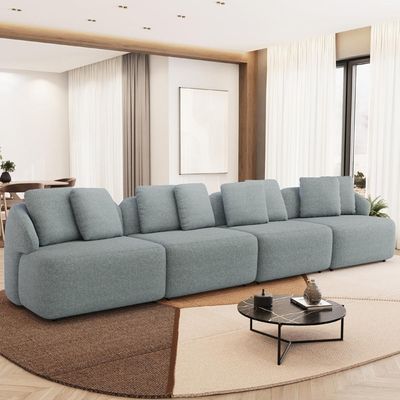 Sofá 5 Lugares Para Sala de Estar Living 394cm Arlo F04 Linho Cinza - Lyam Decor