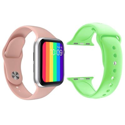 Kit 1 Smartwatch Rosa + 1 Pulseira Silicone Verde Claro