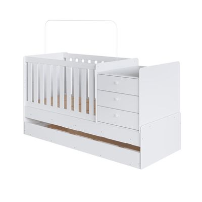 Berço Infantil Multifuncional 196cm Cômoda Trocador Cama Auxiliar Branco