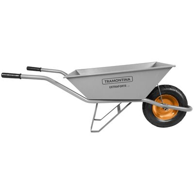 Carrinho de Mão Extraforte Tramontina com Caçamba Extroforte Metalica Cinza 65 L, Braço Metalico e Pneu com Camara