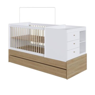 Berço Infantil Multifuncional 194cm Cômoda Trocador Auxiliar Aveiro com Branco