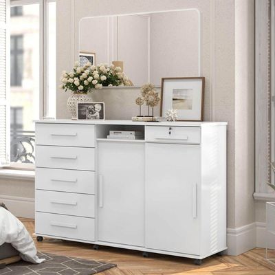 Cômoda Max Branco 02 Portas Correr 06 Gavetas Lukaliam