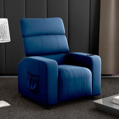 Poltrona Do Papai Reclinável Com Porta Copos Pulse Matrix Veludo Azul
