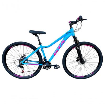 Bicicleta Aro 29 Gta Start Feminina Alumínio 27v K7 Freio A Disco Mecânico Garfo Com Suspensão- Azul/rosa