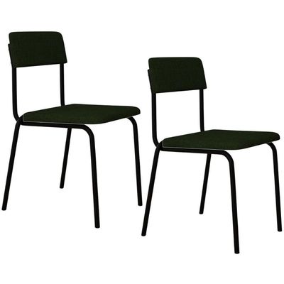 Kit 02 Cadeiras Estofada Para Sala De Jantar Sense Preto C01 Linho Verde Musgo - Lyam Decor