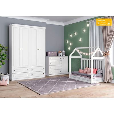 Guarda Roupa Solteiro Americano 4 Portas 4 Gavetas Henn Branco