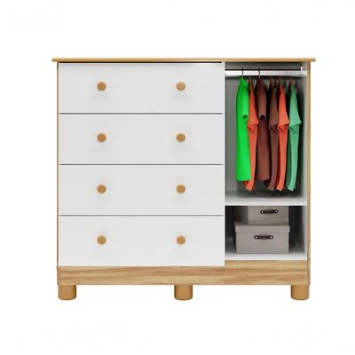 Comoda Infantil 1 Porta 4 Gavetas Tedy - Moveis Peroba Amendoa-branco