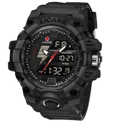 Relógio Esportivo Masculino Com Cronógrafo Analógico Digital Duplo Display 50m À Prova Da Água Preto Preto