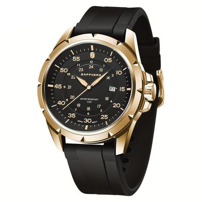 Relógio Aço Inoxidável, Resistente à água Até 50m, Mostrador Analógico Dourado Preto