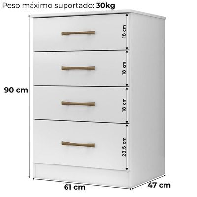Comoda 4 Gavetas 61 Cm MS913 Moval Branco