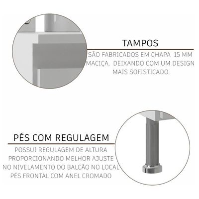 Cozinha Modulada Compacta Fidelitá Viena 4 Peças 260cm 11 Portas 3 Gavetas Com Tampo Branco